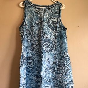 JJill blue paisley linen dress Sz M